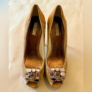 GIANNA MELIANI Peep-Toe Velvet and Suede Heels